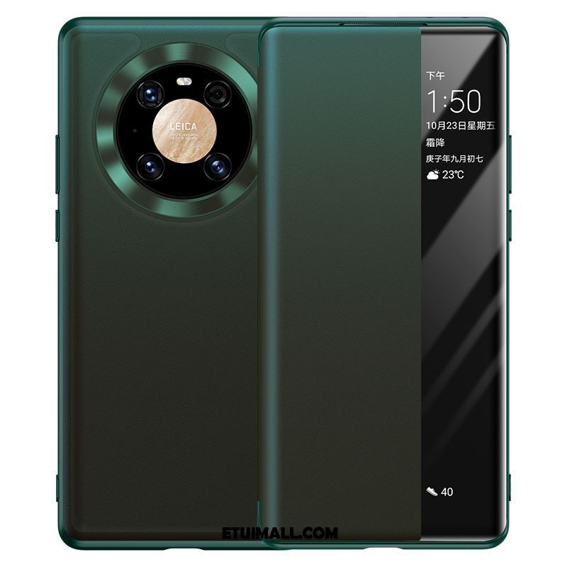 Etui Huawei Mate 40 Prawdziwa Skóra Zielony Ochraniacz Telefon Komórkowy Klapa Futerał Tanie