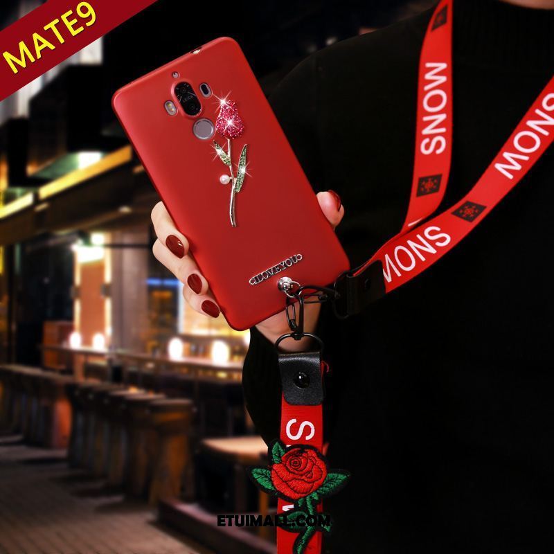 Etui Huawei Mate 9 Czerwony Z Kryształkami Wiszące Ozdoby Długie Wisząca Szyja Futerał Na Sprzedaż