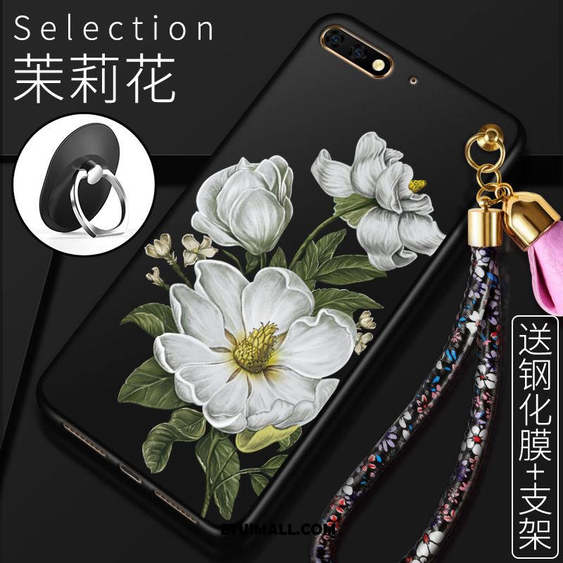 Etui Huawei Y6 2018 Szkło Hartowane Telefon Komórkowy Ochraniacz Czarny Kwiaty Futerał Sklep