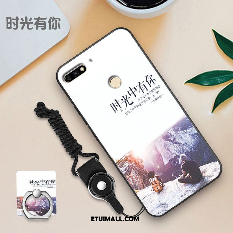 Etui Huawei Y7 2018 Miękki Ciemno Niebieski Osobowość Szkło Hartowane Filmy Futerał Tanie