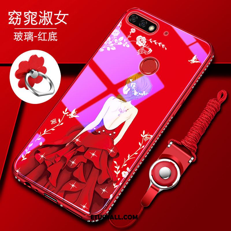 Etui Huawei Y7 2018 Osobowość Ochraniacz Szkło Hartowane Anti-fall Czerwony Futerał Dyskont