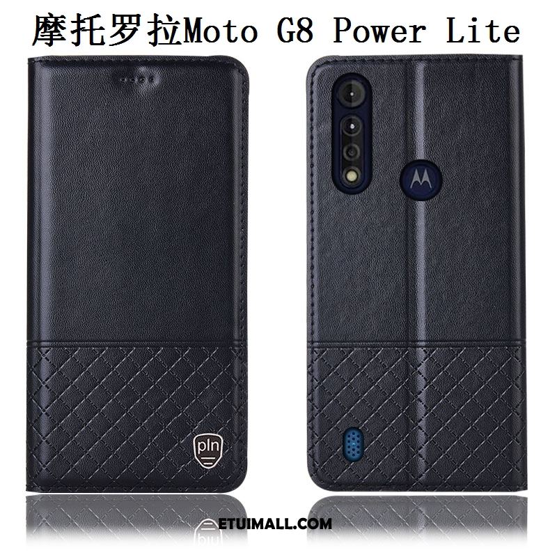Etui Moto G8 Power Lite Anti-fall Niebieski Telefon Komórkowy Skórzany Futerał Prawdziwa Skóra Pokrowce Na Sprzedaż