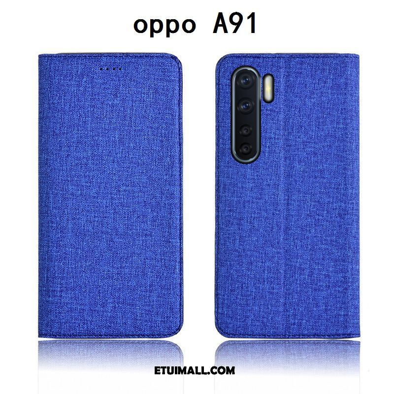 Etui Oppo A91 Bawełna I Len Silikonowe Telefon Komórkowy Niebieski Klapa Pokrowce Na Sprzedaż