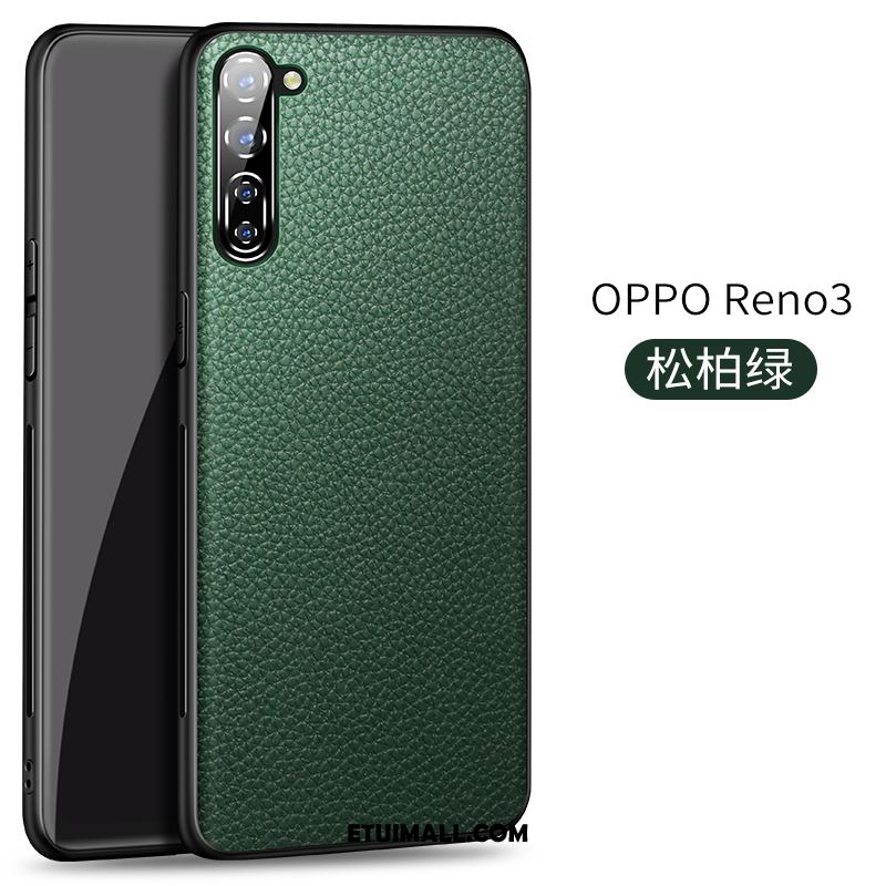 Etui Oppo Reno 3 Nowy Zielony Telefon Komórkowy Wzór Litchi Obudowa Tanie