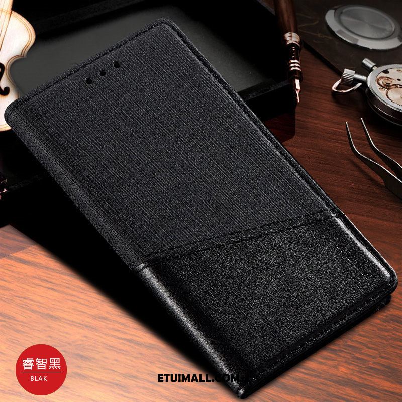 Etui Xiaomi Mi 10 Pro Skórzany Futerał Szycie Czarny Płótno Telefon Komórkowy Futerał Tanie