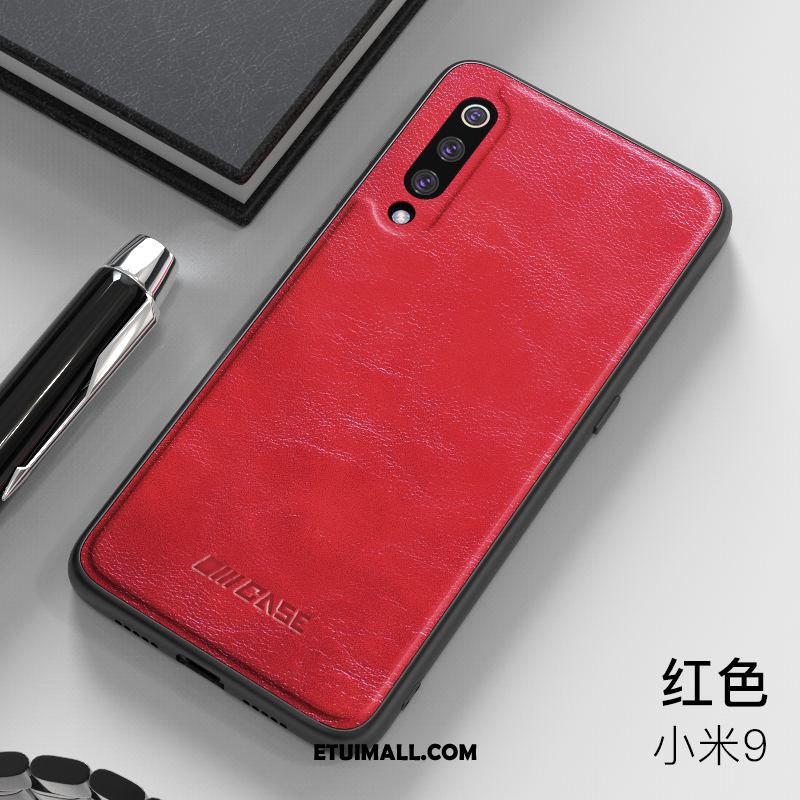 Etui Xiaomi Mi 9 Wzór Anti-fall Czerwony Netto Prawdziwa Skóra Nubuku Futerał Tanie