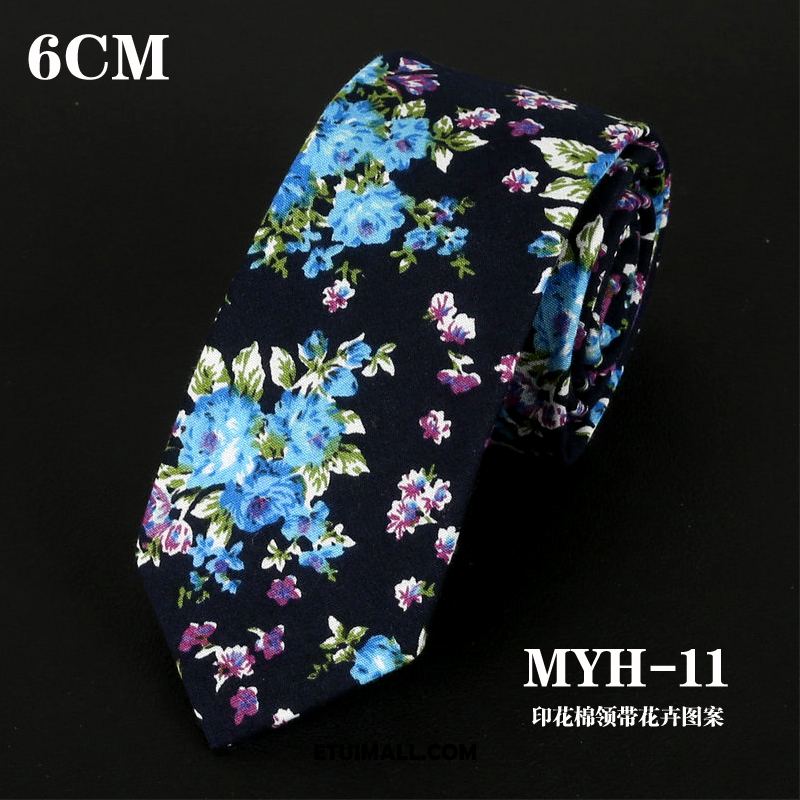 Krawat Wzór Vintage Bawełna Tanie, Krawat Męskie Średni Kwiaty Blau