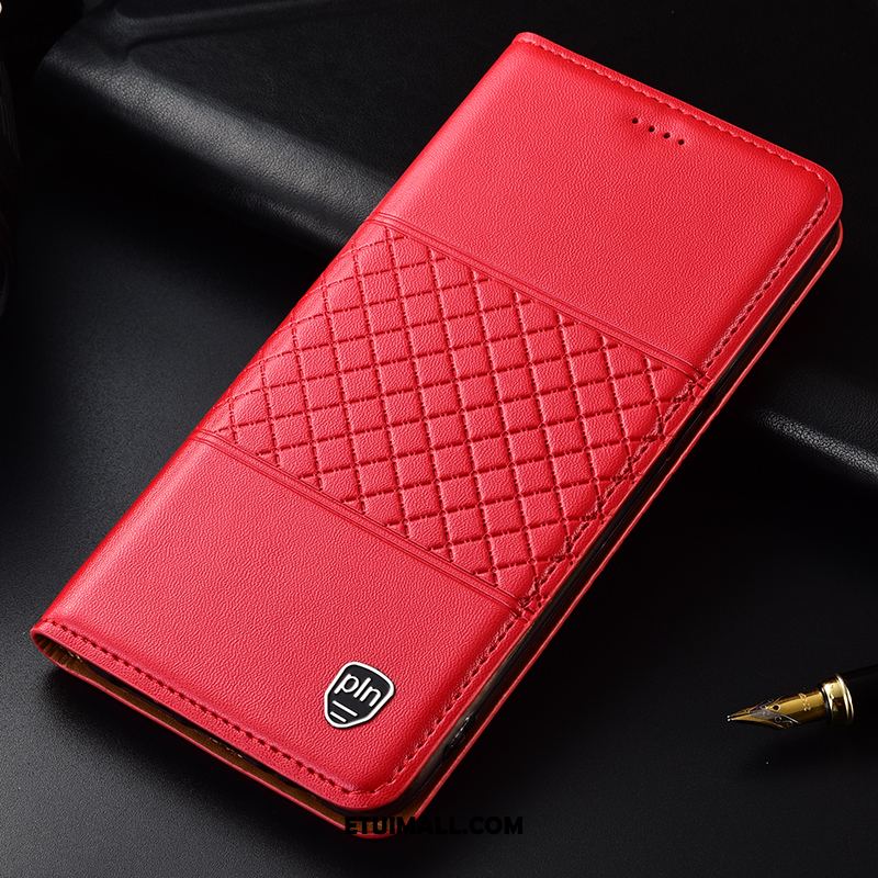 Etui Huawei P30 Lite Prawdziwa Skóra Telefon Komórkowy Czerwony W Kratę Anti-fall Obudowa Dyskont