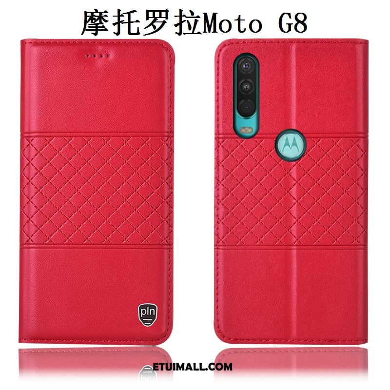 Etui Moto G8 Czerwony Anti-fall Telefon Komórkowy Ochraniacz Prawdziwa Skóra Pokrowce Kup