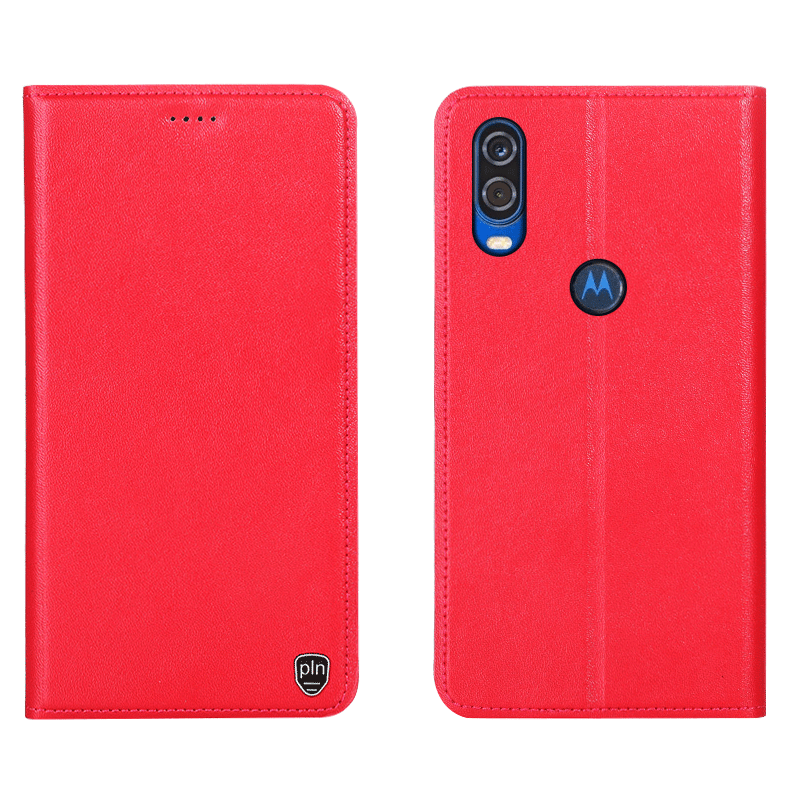Etui Motorola One Vision Czerwony Prawdziwa Skóra Ochraniacz Telefon Komórkowy All Inclusive Pokrowce Na Sprzedaż