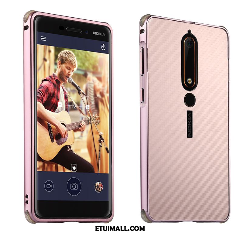 Etui Nokia 6.1 Metal Włókno Różowe Złoto Telefon Komórkowy Ochraniacz Futerał Sklep