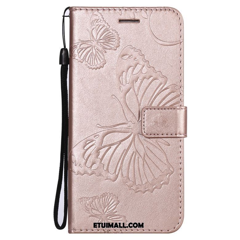 Etui Samsung Galaxy A8s Skórzany Futerał Kwiaty Motyla Anti-fall Różowe Złoto Ochraniacz Futerał Online