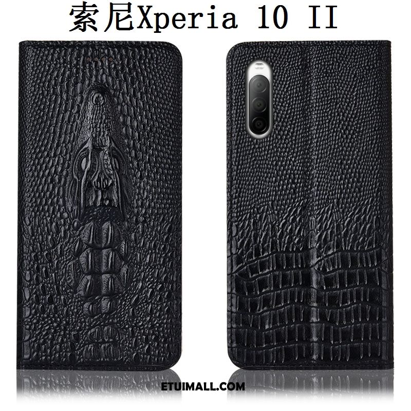 Etui Sony Xperia 10 Ii Czarny Telefon Komórkowy Skórzany Futerał Anti-fall Krokodyl Pokrowce Sprzedam