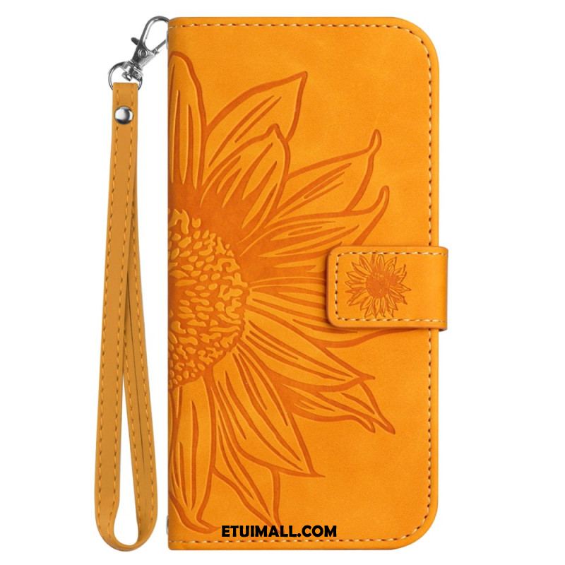 Etui Folio Do iPhone 16 Pro Nadruk Słonecznika Z Paskiem
