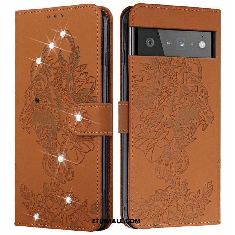 Etui Folio do Google Pixel 6 Barokowy Tygrys I Strass