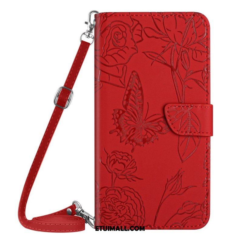 Etui Folio do Honor Magic 5 Lite Motyle I Pasek Na Ramię