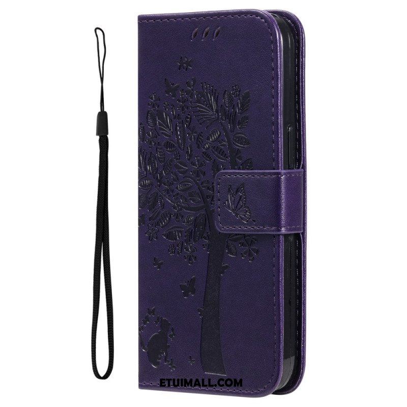 Etui Folio do Honor Magic 5 Lite z Łańcuch Drzewo I Pasiasty Kot