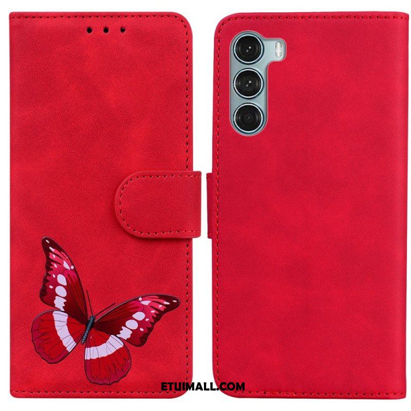 Etui Folio do Moto G200 5G Motyl Dotykający Skóry