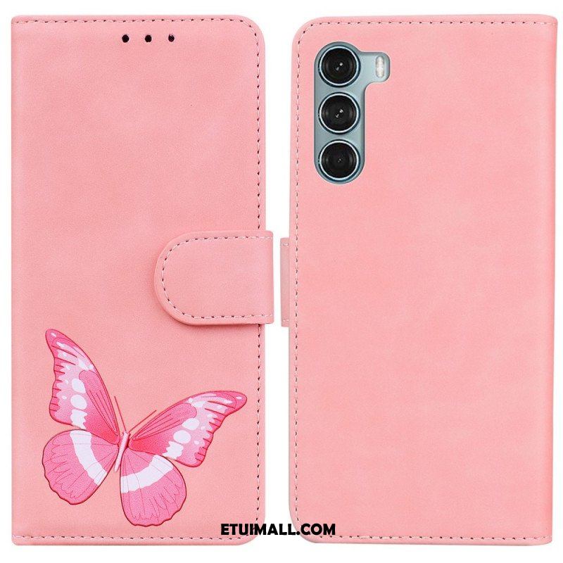 Etui Folio do Moto G200 5G Motyl Dotykający Skóry