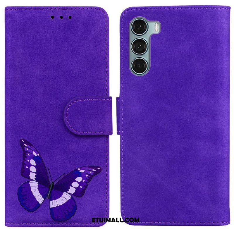 Etui Folio do Moto G200 5G Motyl Dotykający Skóry