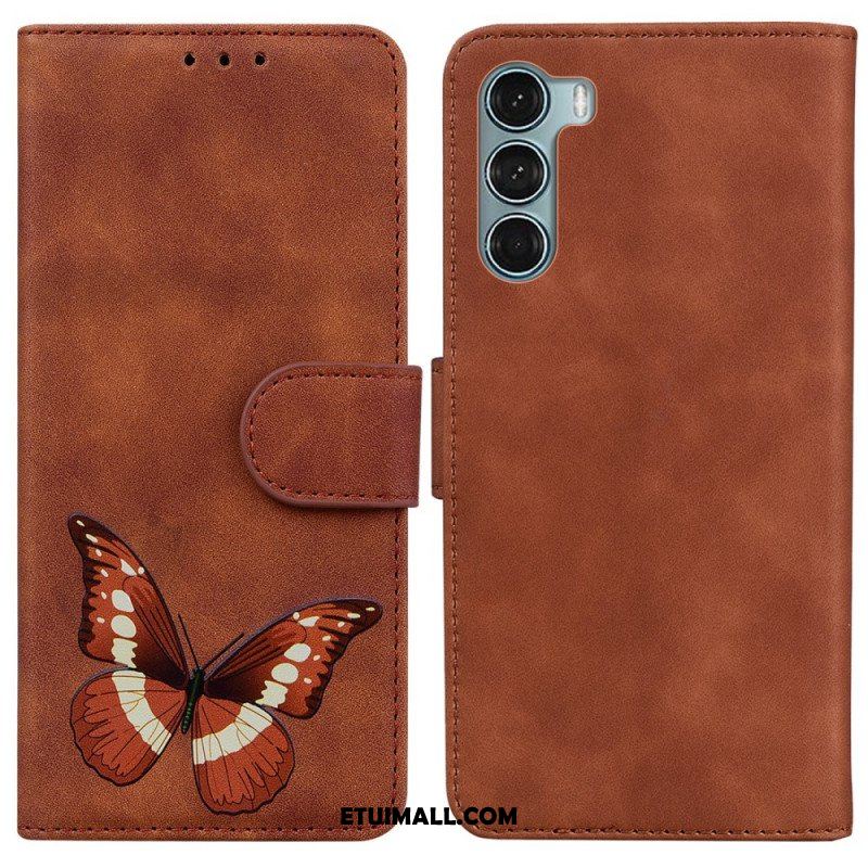 Etui Folio do Moto G200 5G Motyl Dotykający Skóry