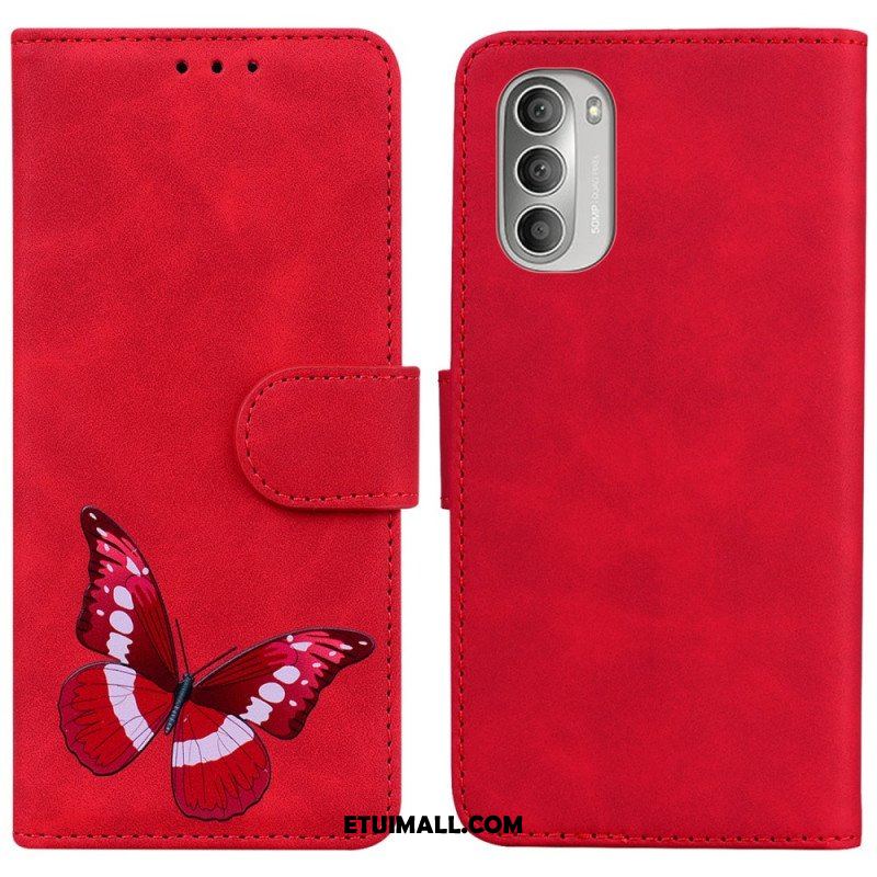 Etui Folio do Moto G51 5G Motyl Dotykający Skóry