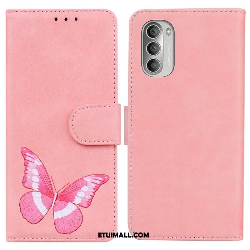 Etui Folio do Moto G51 5G Motyl Dotykający Skóry