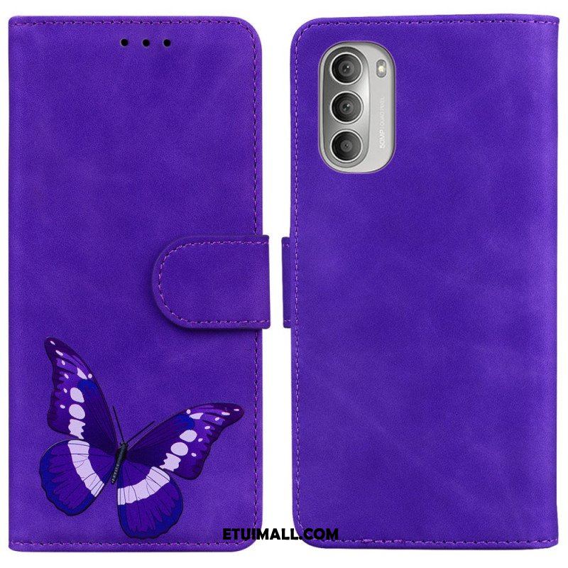 Etui Folio do Moto G51 5G Motyl Dotykający Skóry