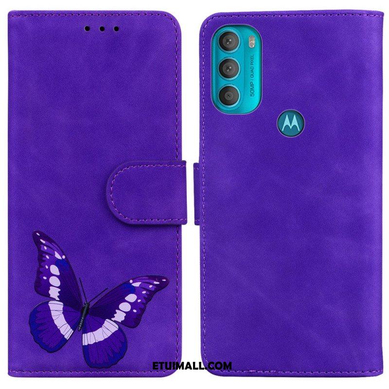 Etui Folio do Moto G71 5G Motyl Dotykający Skóry