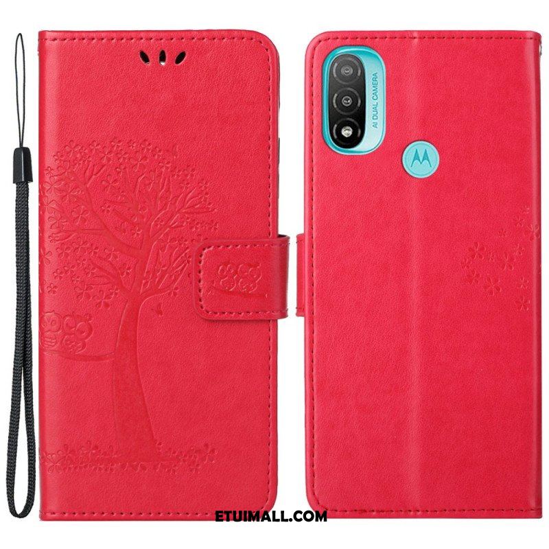 Etui Folio do Moto G71 5G z Łańcuch Drzewo Stringów I Sowy