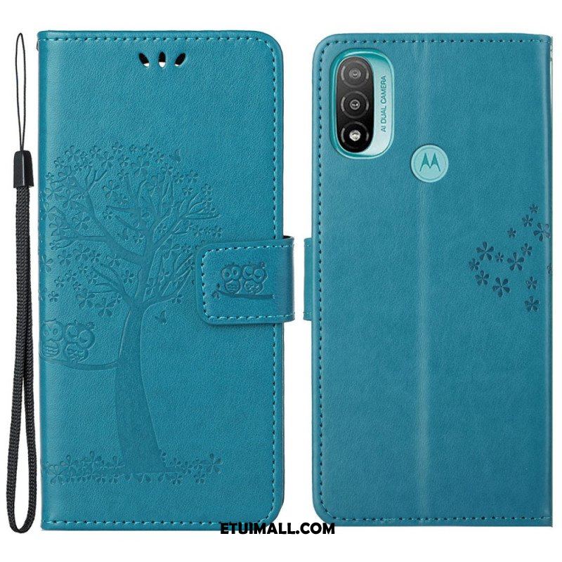 Etui Folio do Moto G71 5G z Łańcuch Drzewo Stringów I Sowy