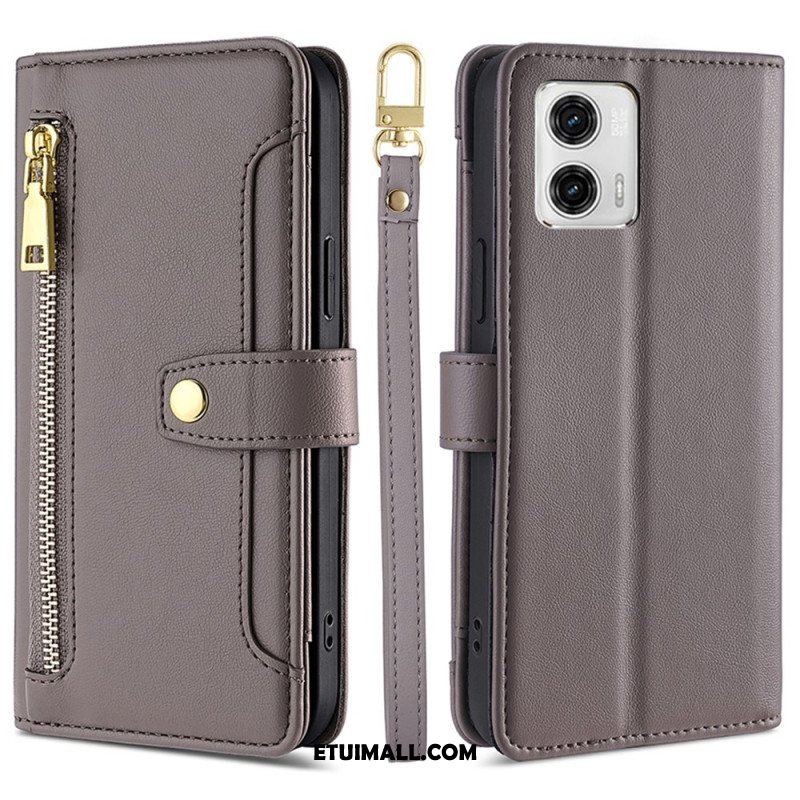 Etui Folio do Moto G73 5G Torebka Z Paskiem Na Ramię I Smyczą