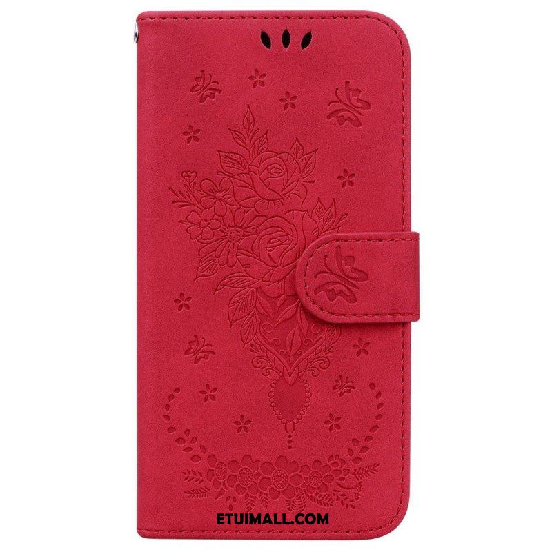 Etui Folio do OnePlus 10 Pro 5G z Łańcuch Wiązane Róże I Motyle