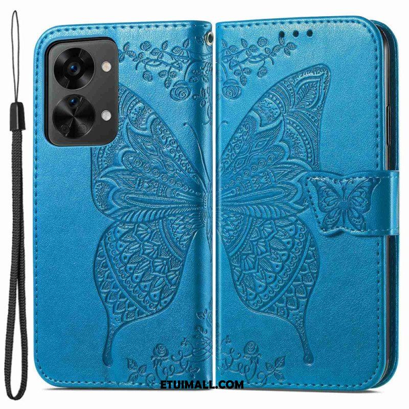 Etui Folio do OnePlus Nord 2T 5G z Łańcuch Etui Na Karty Ze Smyczą Butterfly