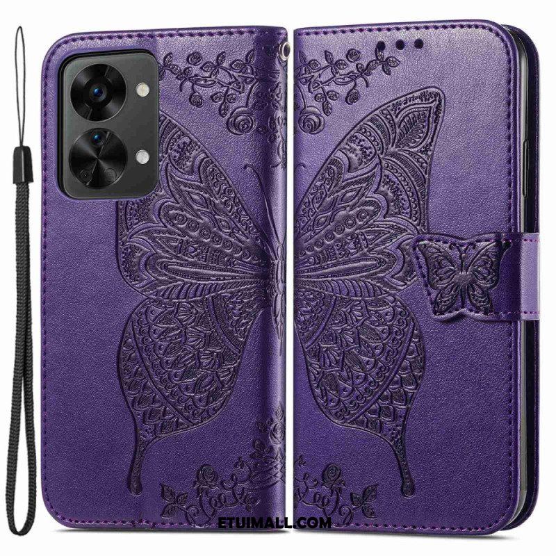 Etui Folio do OnePlus Nord 2T 5G z Łańcuch Etui Na Karty Ze Smyczą Butterfly