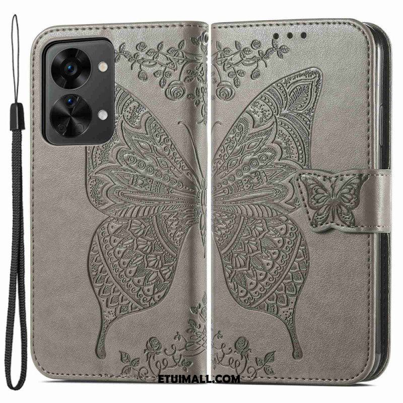 Etui Folio do OnePlus Nord 2T 5G z Łańcuch Etui Na Karty Ze Smyczą Butterfly