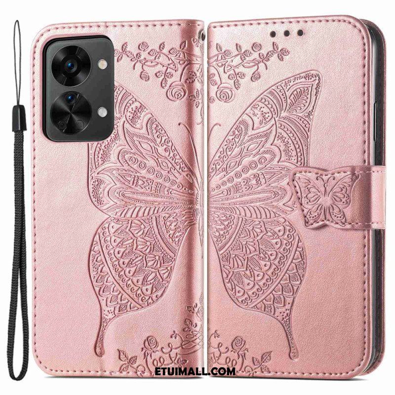 Etui Folio do OnePlus Nord 2T 5G z Łańcuch Etui Na Karty Ze Smyczą Butterfly