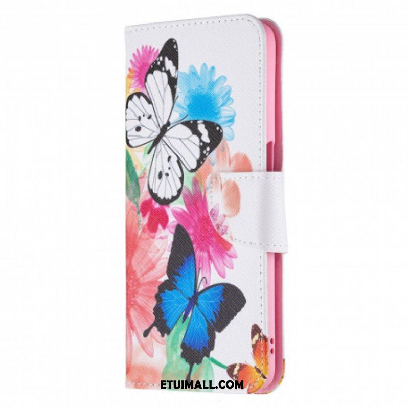 Etui Folio do Oppo A54 5G / A74 5G Malowane Motyle I Kwiaty