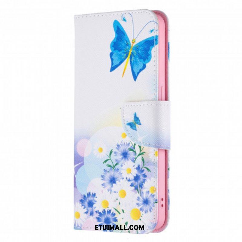 Etui Folio do Oppo Reno 6 5G Malowane Motyle I Kwiaty