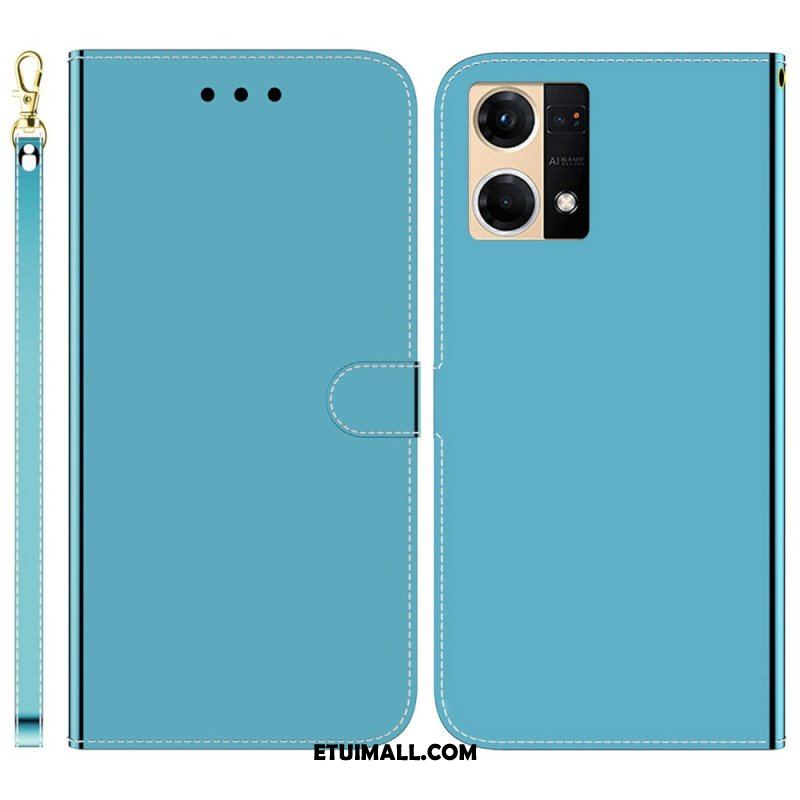 Etui Folio do Oppo Reno 7 Sztuczna Lustrzana Skóra Z Paskiem