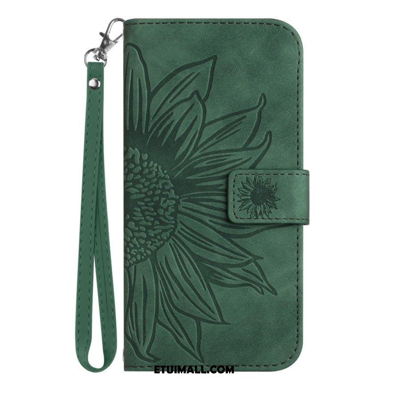 Etui Folio do Poco M4 5G Słonecznik Z Smyczą