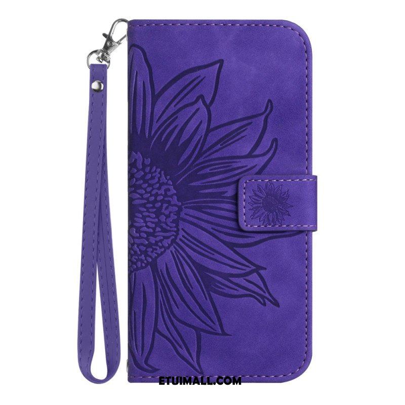 Etui Folio do Poco M4 5G Słonecznik Z Smyczą