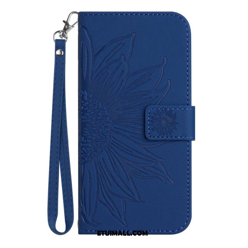 Etui Folio do Poco M4 5G Słonecznik Z Smyczą