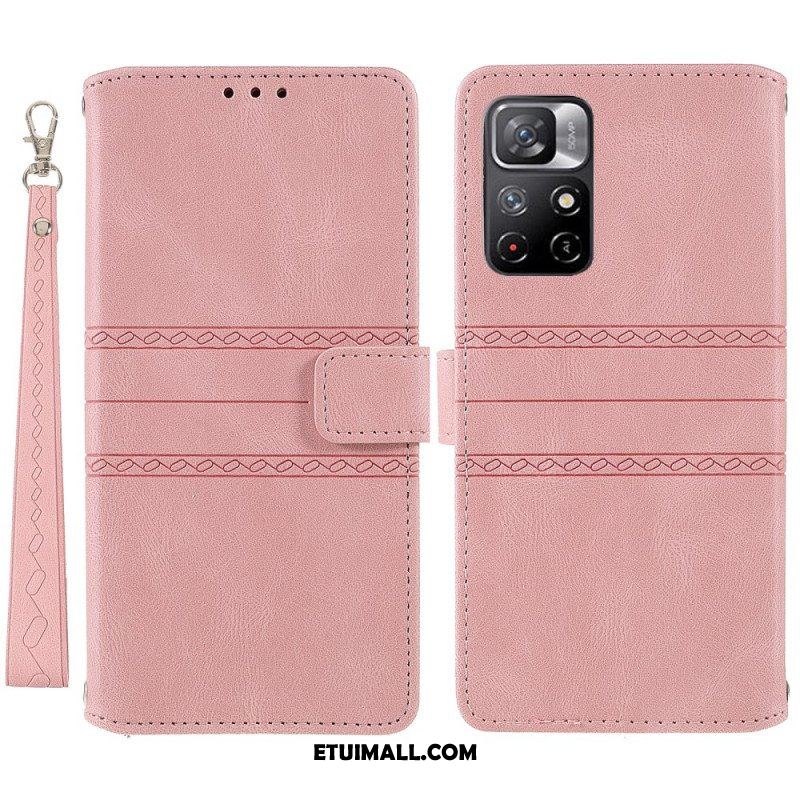 Etui Folio do Poco M4 Pro 5G Koronkowe Szwy