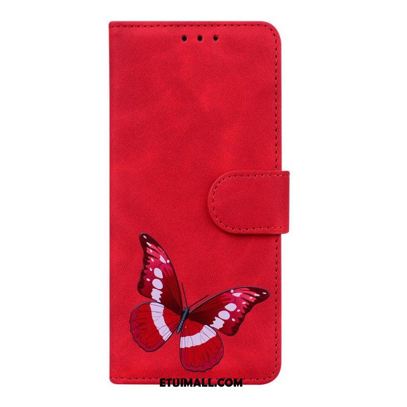 Etui Folio do Poco M4 Pro 5G Motyl Dotykający Skóry