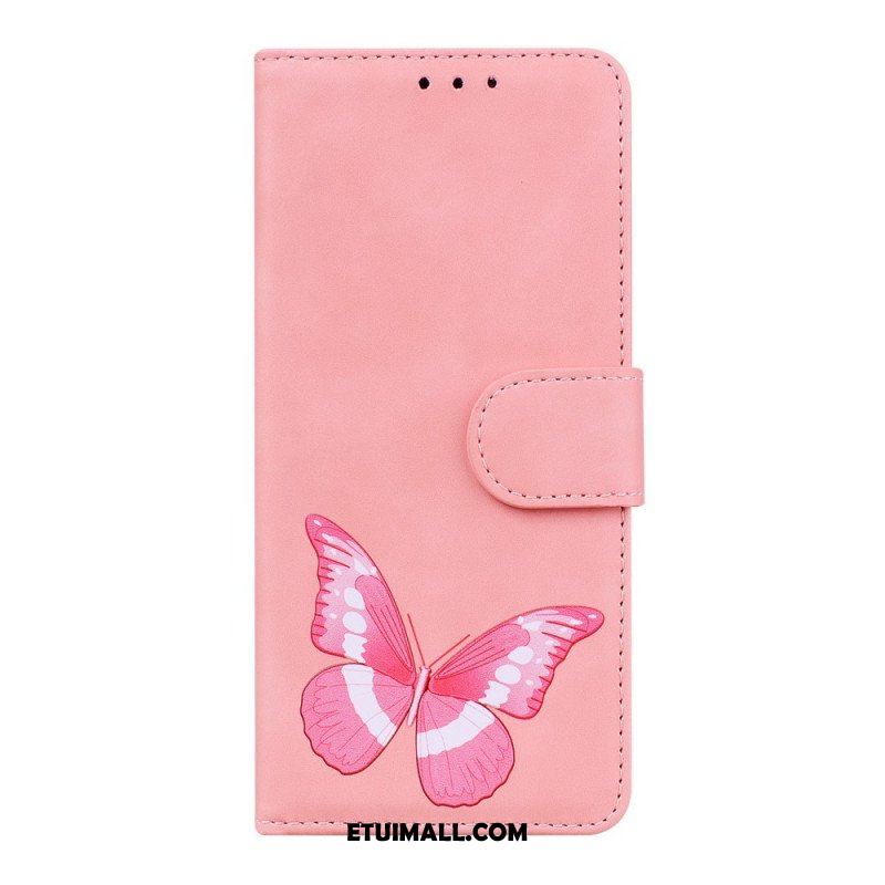 Etui Folio do Poco M4 Pro 5G Motyl Dotykający Skóry