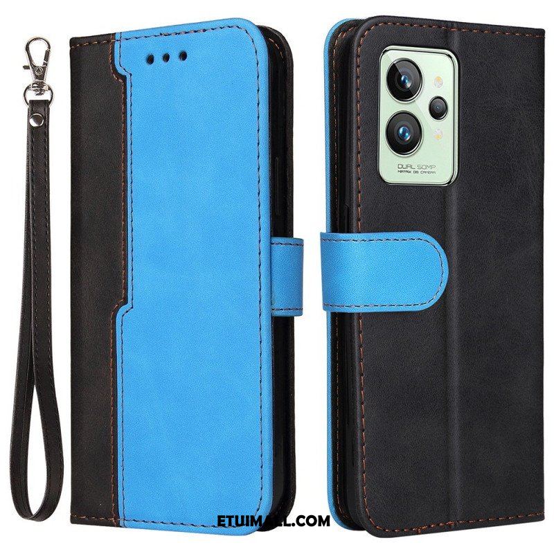 Etui Folio do Realme GT2 Pro z Łańcuch Dwukolorowy Pasek Premium