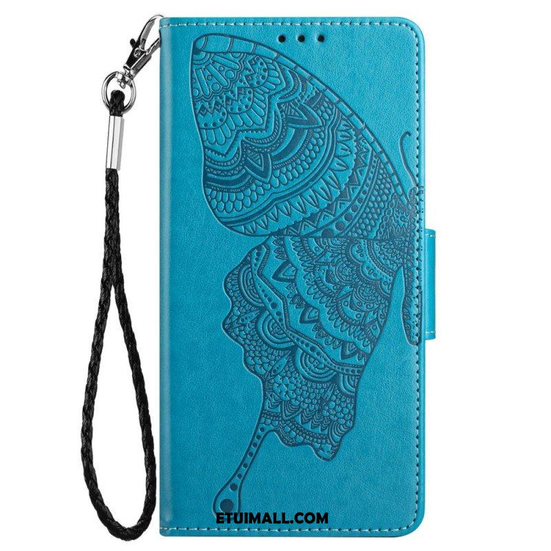 Etui Folio do Samsung Galaxy A13 z Łańcuch Dwukolorowy Motyl Z Paskiem