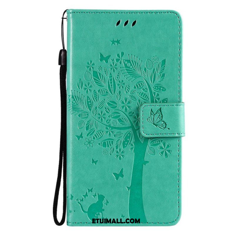 Etui Folio do Samsung Galaxy M12 / A12 z Łańcuch Drzewo I Pasiasty Kot