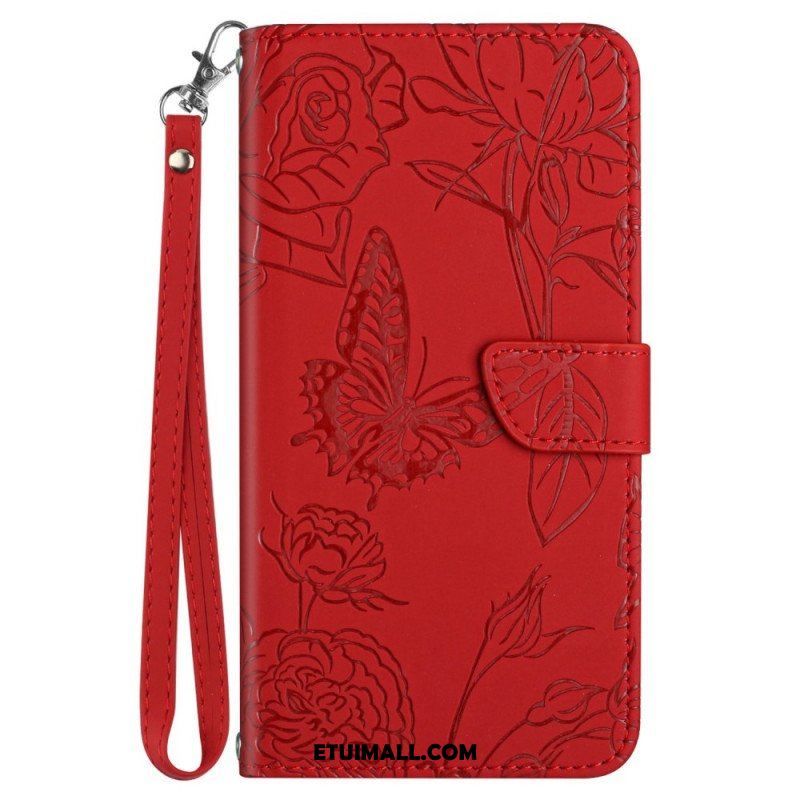 Etui Folio do Samsung Galaxy M23 5G Dyskretne Motyle I Smycz